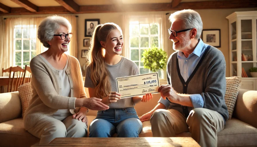 grandparents giving grandchild a gift