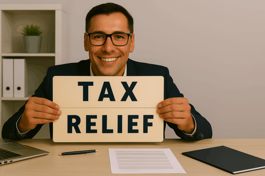 Man holding puzzle with words tax relief