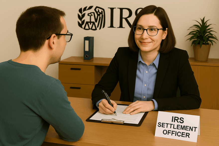 Taxpayer sitting with IRS Collection Appeals Officer