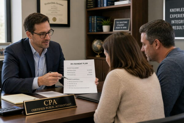 CPA reviewing IRS payment plan with clients